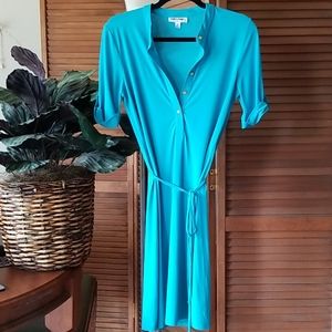 Casual Teal-colored w gold-colored buttons dress
